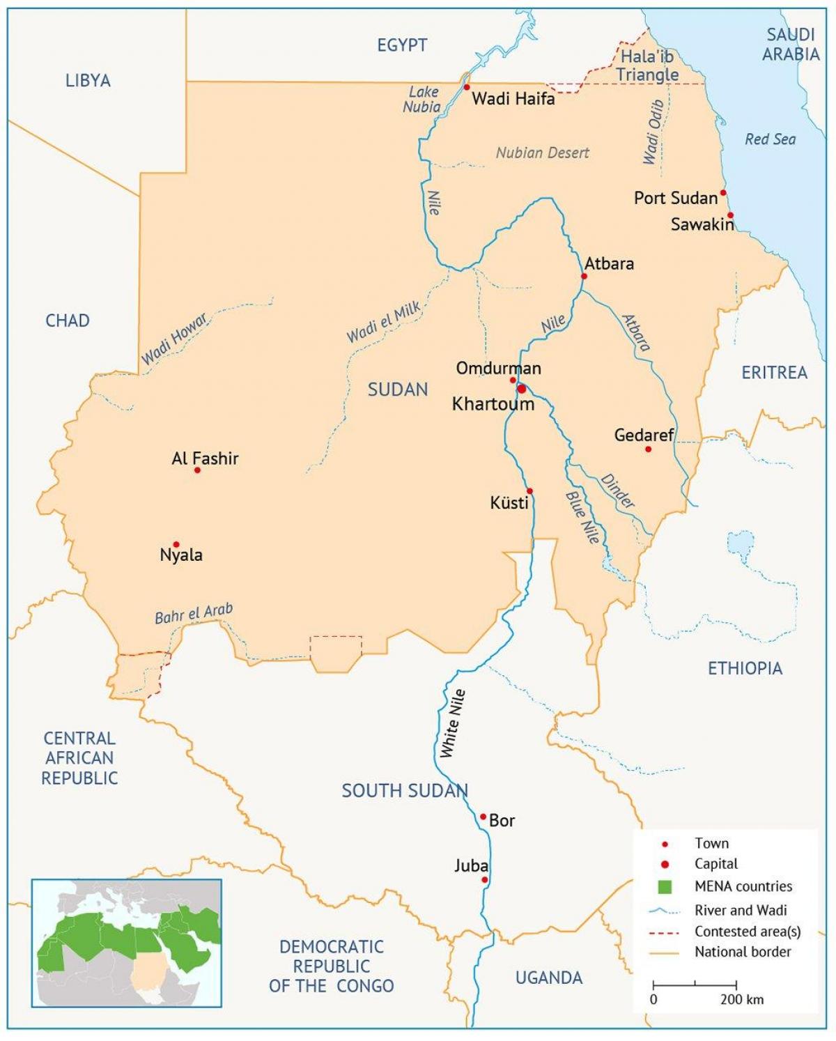 Zemljevid Sudan reke